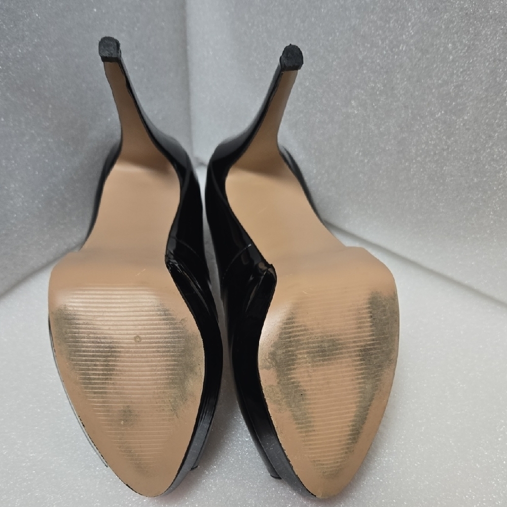 Marumote 6" SHINEY BLACK STILETTOS W/ RED PEEP VALENTINE'S  DIVA 9.5 - Picture 16 of 17